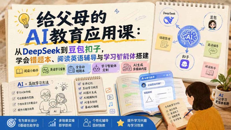 给父母的AI教育应用课:从DeepSeek到豆包扣子,学会错题本、阅读英语辅导与学习智能体搭建-技研社