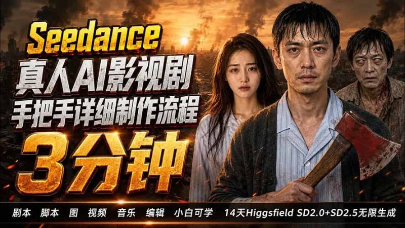 三分钟真人AI影视剧制作全流程:Higgsfield出片、穿帮修复到高清成片导出-技研社
