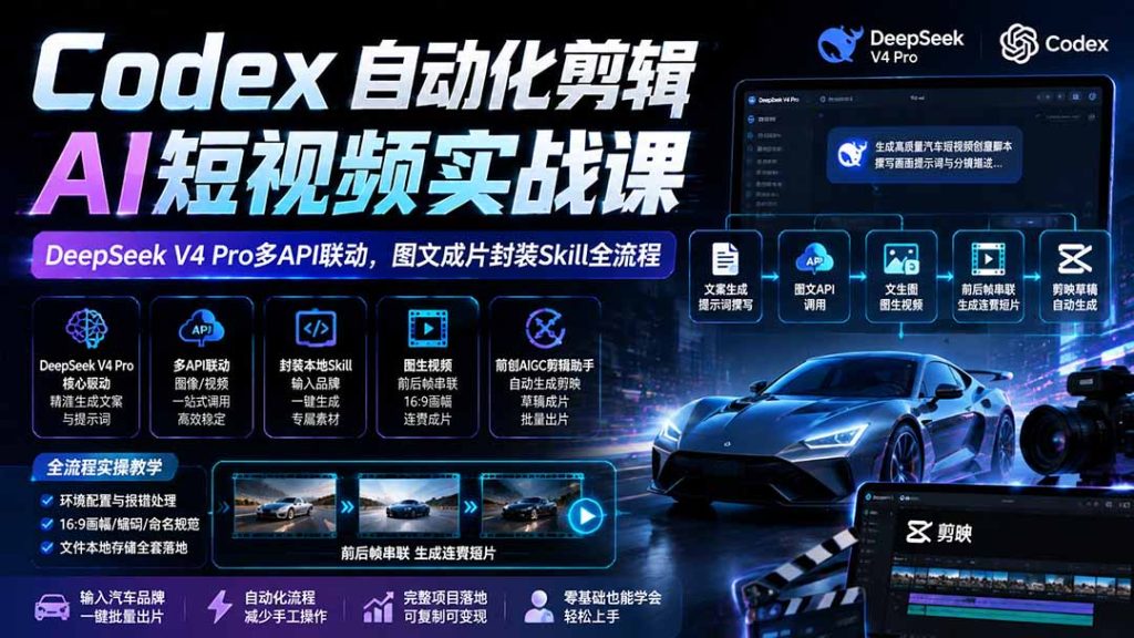 Codex自动化剪辑实操:DeepSeek V4 Pro多API联动,输入品牌名批量产出成片-技研社