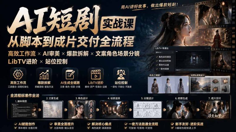 AI短剧从脚本到交付:角色三视图、分镜设计与LibTV站位控制的标准作业法-技研社
