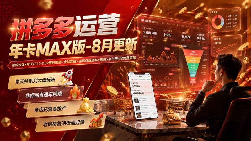 拼多多全店运营年卡实操:擎天柱系列、限时限量到非标品直通车的全类目打法-技研社