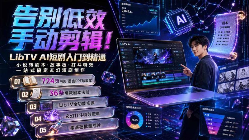 LibTV玄幻短剧制作全流程:724页视听语言教案打底,小说转剧本到打斗特效一站配齐-技研社