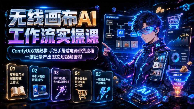 无线画布AI工作流实操课|ComfyUI双端教学,手把手搭建电商带货流程,一键批量产出图文短视频素材 - 技研社-技研社