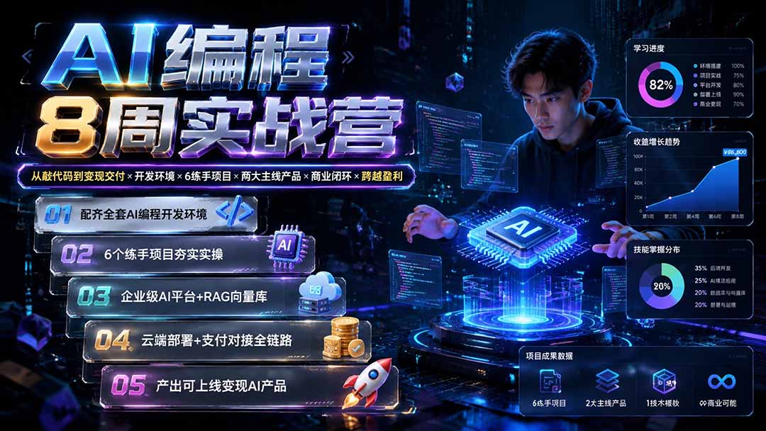 图片[1]-AI编程8周实战营：从敲代码到变现交付×开发环境×6练手项目×两大主线产品×商业闭环×跨越盈利-阿兴说钱
