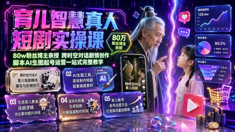 育儿智慧真人短剧实操课|80w粉丝博主亲授,跨时空对话剧情创作,脚本AI生图起号运营一站式完整教学 - 技研社-技研社