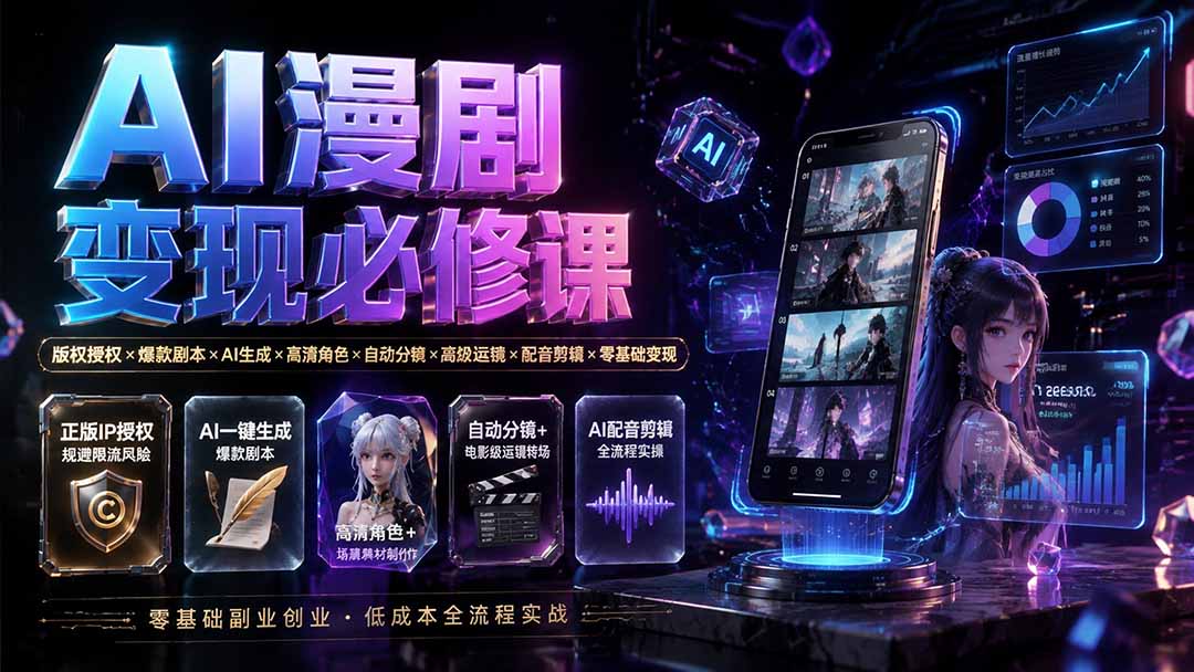 AI漫剧变现必修课:版权授权×爆款剧本×AI生成×高清角色×自动分镜×高级运镜×配音剪辑×零基础变现 AI漫剧变现必修课:版权授权×爆款剧本×AI生成×高清角色×自动分镜×高级运镜×配音剪辑×零基础变现