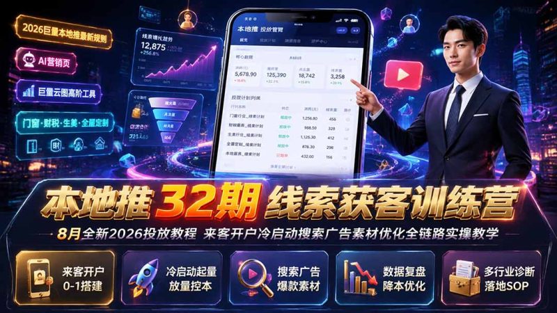 本地推32期线索获客训练营|8月全新2026投放教程,来客开户冷启动搜索广告素材优化全链路实操教学 - 技研社-技研社