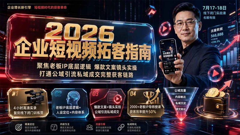 2026企业短视频拓客指南:聚焦老板IP底层逻辑,爆款文案镜头实操,打通公域引流私域成交完整获客链路 - 技研社-技研社