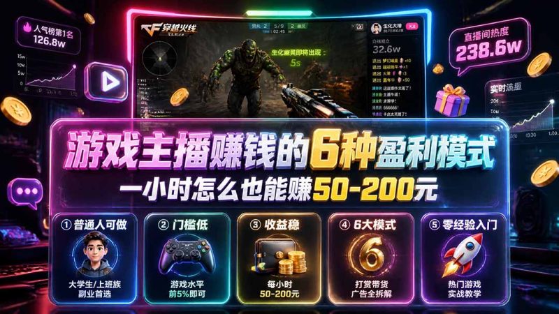 付费文章：游戏主播赚钱的6种盈利模式，一小时怎么也能赚50-200元 - 技研社-技研社
