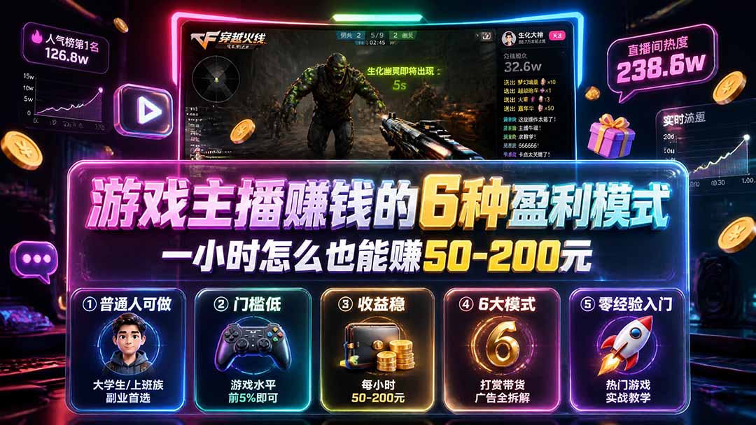 付费文章：游戏主播赚钱的6种盈利模式，一小时怎么也能赚50-200元