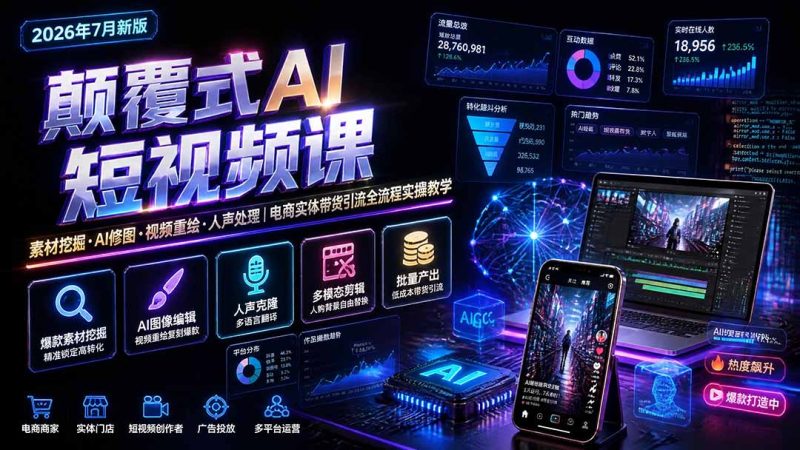 颠覆式AI短视频课|素材挖掘,AI修图,视频重绘,人声处理|电商实体带货引流全流程实操教学 - 技研社-技研社