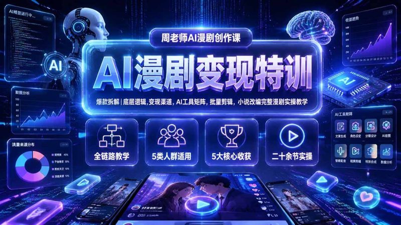 AI漫剧变现特训★爆款拆解｜底层逻辑，变现渠道，AI工具矩阵，批量剪辑，小说改编完整漫剧实操教学 - 技研社-技研社