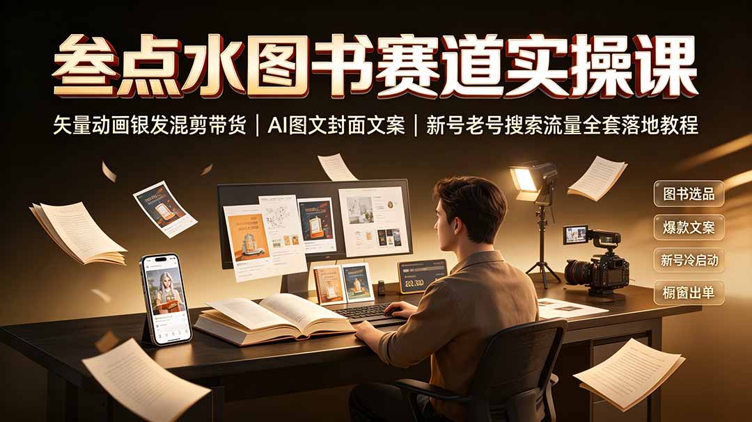 叁点水图书赛道实操课|矢量动画银发混剪带货,AI图文封面文案,新号老号搜索流量全套落地教程 叁点水图书赛道实操课|矢量动画银发混剪带货,AI图文封面文案,新号老号搜索流量全套落地教程
