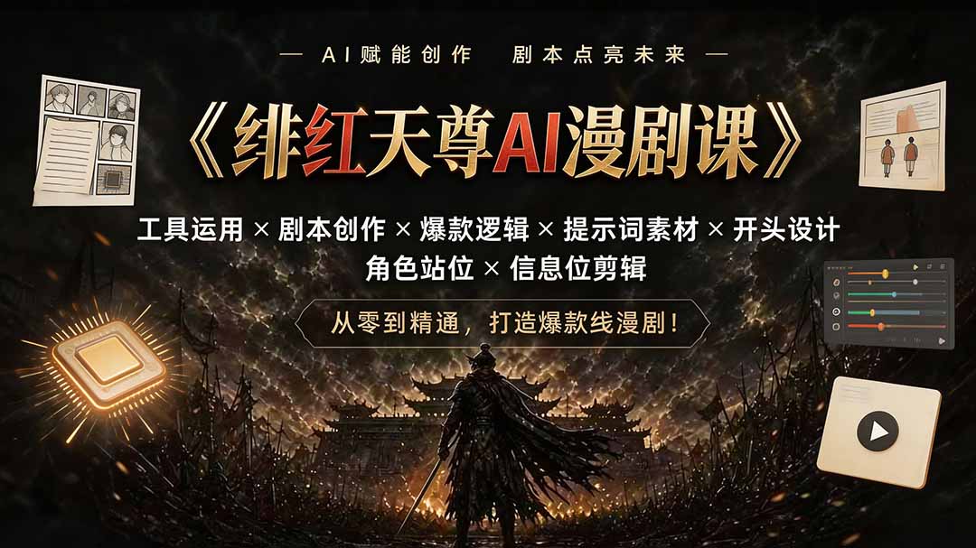 绯红天尊AI漫剧课|工具运用×剧本创作×爆款逻辑×提示词素材×开头设计×角色站位×信息位剪辑 绯红天尊AI漫剧课|工具运用×剧本创作×爆款逻辑×提示词素材×开头设计×角色站位×信息位剪辑