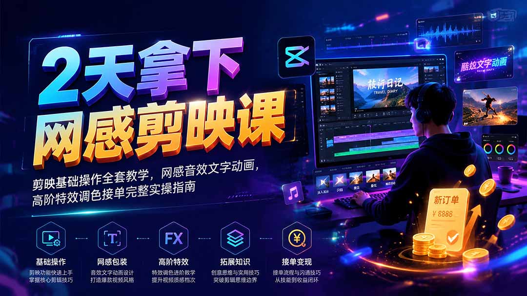 2天拿下网感剪辑课|剪映基础操作全套教学,网感音效文字动画,高阶特效调色接单完整实操指南 2天拿下网感剪辑课|剪映基础操作全套教学,网感音效文字动画,高阶特效调色接单完整实操指南
