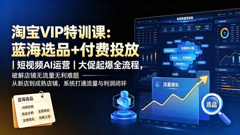 淘宝VIP特训课:更新,蓝海选品+付费投放|短视频AI运营|大促起爆全流程-技研社