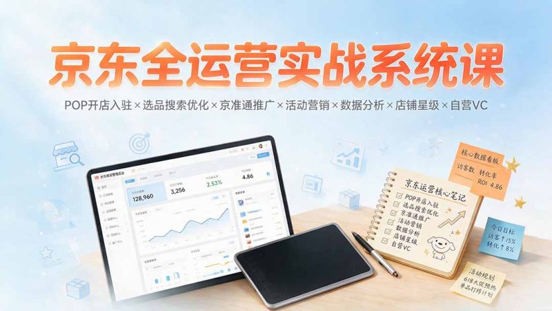 京东全运营实战系统课:POP开店入驻×选品搜索优化×京准通推广×活动营销×数据分析×店铺星级×自营VC - 技研社-技研社