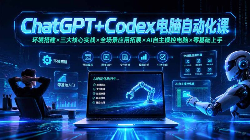 ChatGPT+Codex电脑自动化课:环境搭建×三大核心实战×全场景应用拓展×AI自主操控电脑×零基础上手 - 技研社-技研社