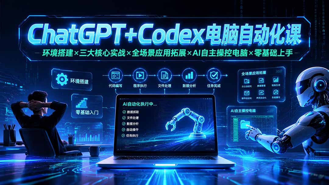 ChatGPT+Codex电脑自动化课:环境搭建×三大核心实战×全场景应用拓展×AI自主操控电脑×零基础上手 ChatGPT+Codex电脑自动化课:环境搭建×三大核心实战×全场景应用拓展×AI自主操控电脑×零基础上手