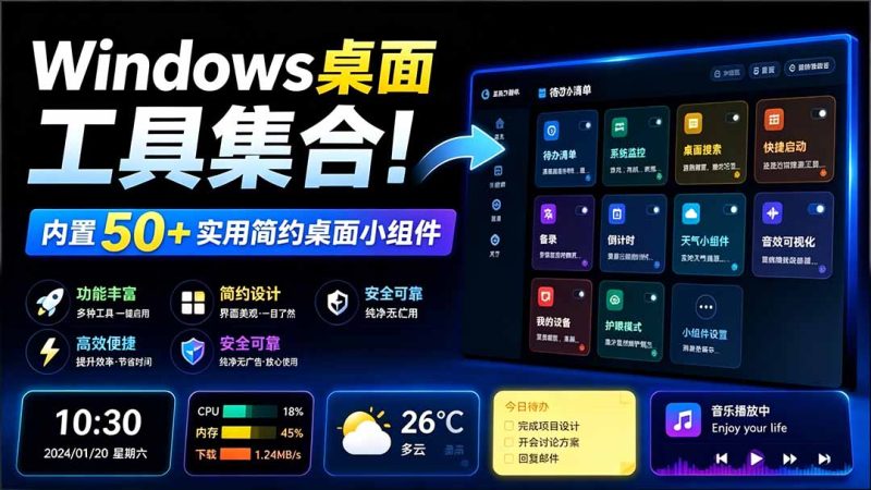 Windows桌面工具集合!内置50+实用简约桌面小组件,含截图、录屏、翻译、天气等,多秘工具箱 - 技研社-技研社