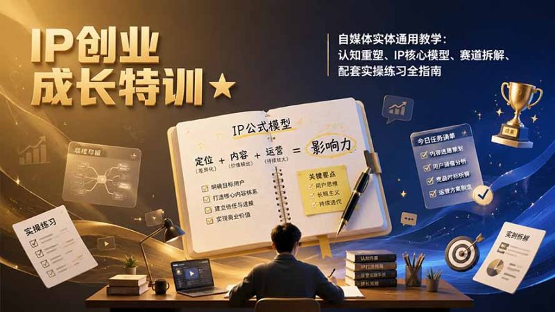 IP创业成长特训★自媒体实体通用教学:认知重塑,IP核心模型-技研社