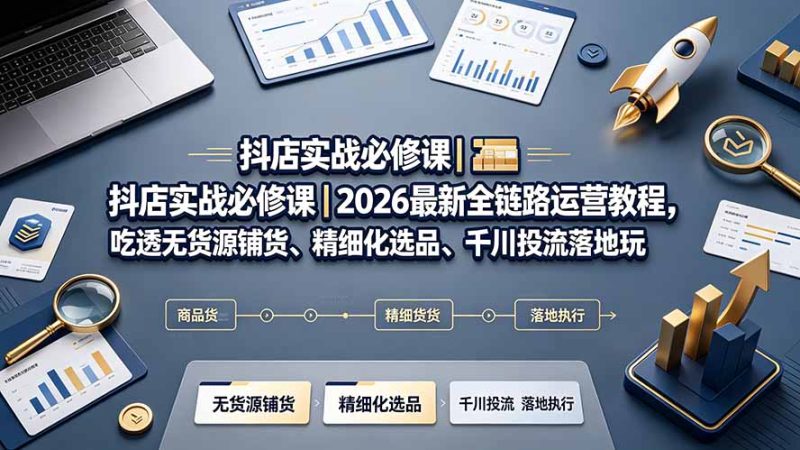 抖店实战必修课|2026最新全链路运营教程,吃透无货源铺货、精细化选品、千川投流落地玩法 - 技研社-技研社
