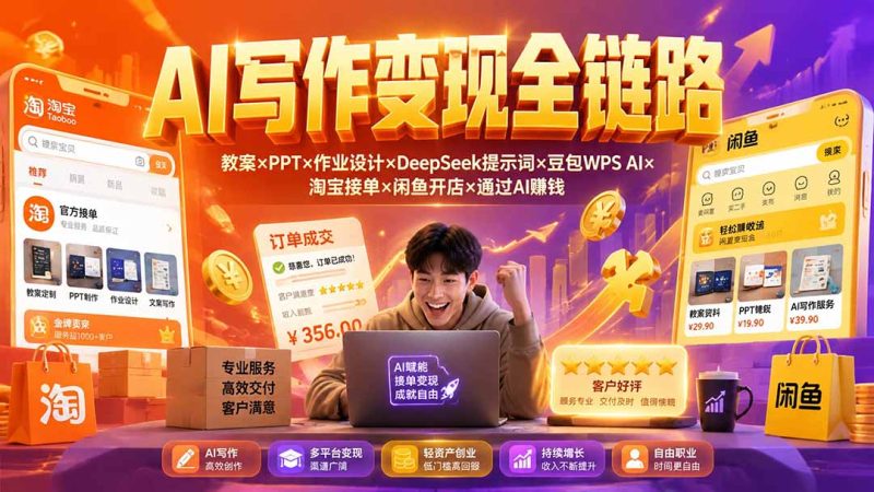 2026AI写作变现全链路:教案×PPT×作业设计×DeepSeek提示词×豆包WPS AI×淘宝接单×闲鱼开店×通过AI賺钱 - 技研社-技研社