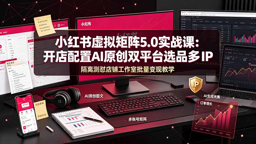 小红书虚拟矩阵5.0实战课:开店配置|AI原创|双平台选品|多IP隔离|测怼店铺工作室批量变现实操教学 小红书虚拟矩阵5.0实战课:开店配置|AI原创|双平台选品|多IP隔离|测怼店铺工作室批量变现实操教学