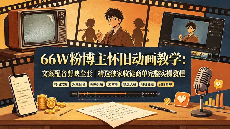 66W粉博主怀旧动画教学:文案配音剪映全套|精选独家收徒商单完整实操教程 - 技研社-技研社