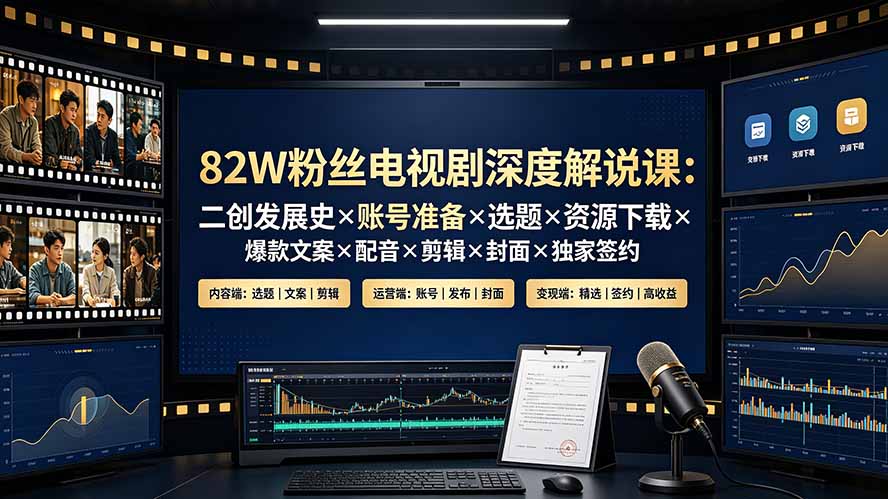 82W粉丝电视剧深度解说课:二创发展史×账号准备×选题×资源下载×爆款文案×配音×剪辑×封面×独家签约 82W粉丝电视剧深度解说课:二创发展史×账号准备×选题×资源下载×爆款文案×配音×剪辑×封面×独家签约