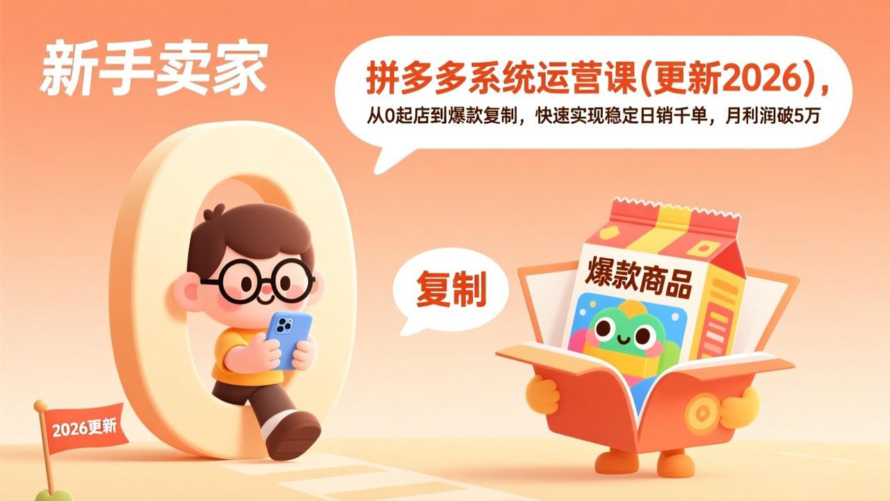 拼多多系统运营课(更新7月)，从0起店到爆款复制，快速实现稳定日销千单，月利润破5万
