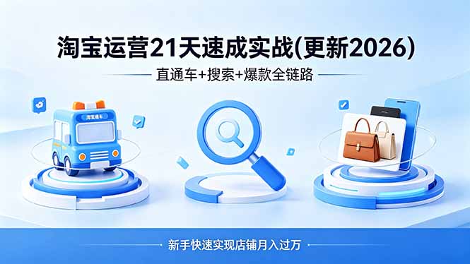 淘宝运营21天速成实战(更新4月),直通车+搜索+爆款全链路,新手快速实现店铺月入过万 淘宝运营21天速成实战(更新4月),直通车+搜索+爆款全链路,新手快速实现店铺月入过万