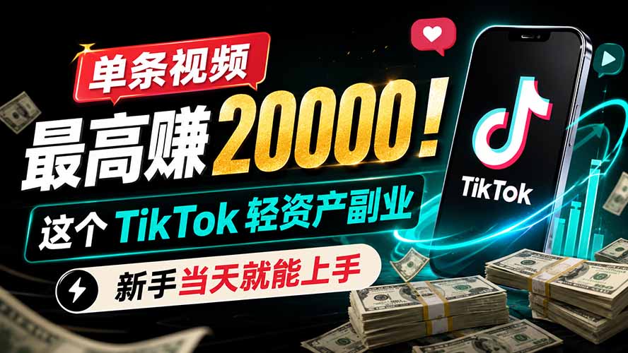 单条视频最高赚 20000!这个 TikTok 轻资产副业,新手当天就能上手 单条视频最高赚 20000!这个 TikTok 轻资产副业,新手当天就能上手
