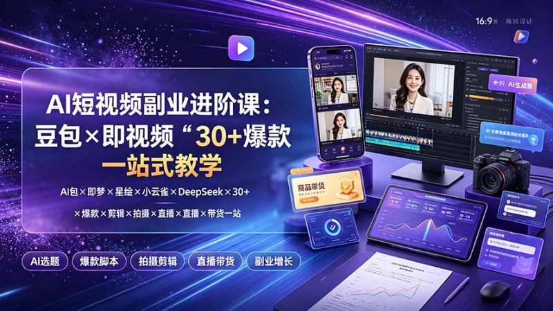AI短视频副业进阶课:豆包×即梦×星绘×小云雀×DeepSeek×30+爆款×剪辑×拍摄×直播×带货一站式教学 - 技研社-技研社
