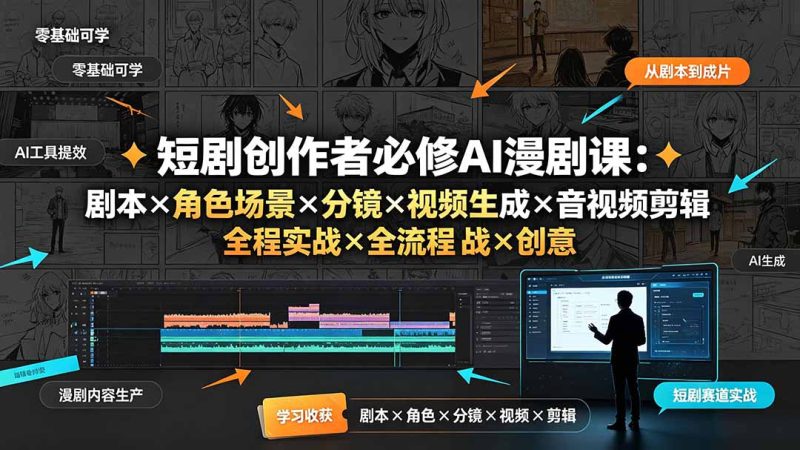 短剧创作者必修AI漫剧课:剧本×角色场景×分镜×视频生成×音视频剪辑×全流程实战×创意短片拆解 - 技研社-技研社
