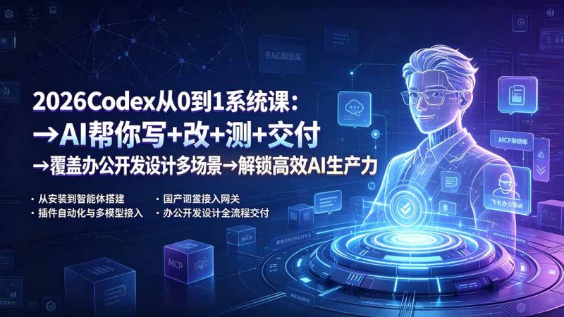 2026Codex从0到1系统课:→AI帮你写+改+测+交付→覆盖办公开发设计多场景→解锁高效AI生产力 - 技研社-技研社