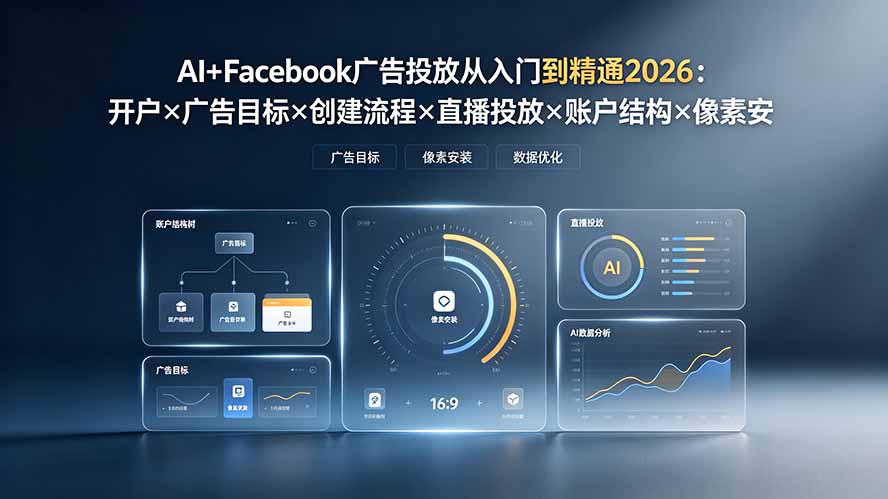 AI+Facebook广告投放从入门到精通2026:开户×广告目标×创建流程×直播投放×账户结构×像素安装×AI赋能 AI+Facebook广告投放从入门到精通2026:开户×广告目标×创建流程×直播投放×账户结构×像素安装×AI赋能