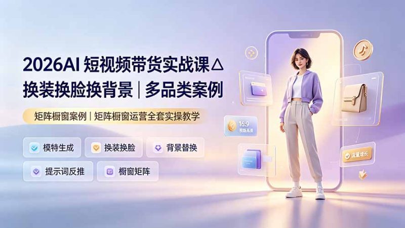 2026AI短视频带货实战课△换装换脸换背景|多品类案例|矩阵橱窗运营全套实操教学 - 技研社-技研社