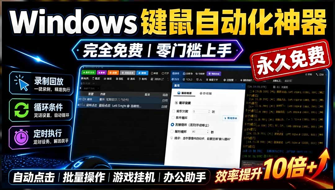 专业Windows键鼠自动化工具,免费永久使用,告别重复操作,小白也能快速创建自动化脚本 点点精灵 专业Windows键鼠自动化工具,免费永久使用,告别重复操作,小白也能快速创建自动化脚本 点点精灵