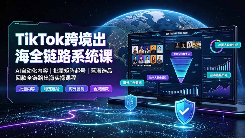 TikTok跨境出海全链路系统课-2026年7月:AI自动化内容|批量矩阵起号|蓝海选品回款全链路出海实操课程 - 技研社-技研社