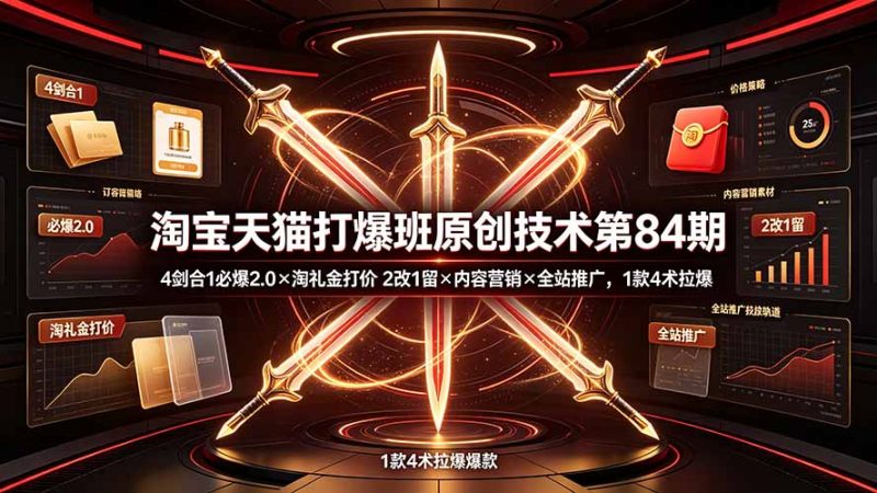 淘宝天猫打爆班原创技术第84期：4剑合1必爆2.0×淘礼金打价×2改1留×内容营销×全站推广，1款4术拉爆 - 技研社-技研社