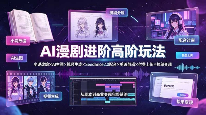 AI漫剧进阶高阶玩法:小说改编×AI生图×视频生成×Seedance2.0配音×剪映剪辑×付费上传×接单变现 - 技研社-技研社