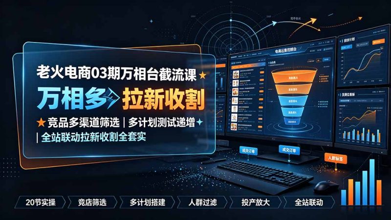 老火电商03期万相台截流课:竞品多渠道筛选|多计划测试递增|全站联动拉新收割全套实操教学 - 技研社-技研社