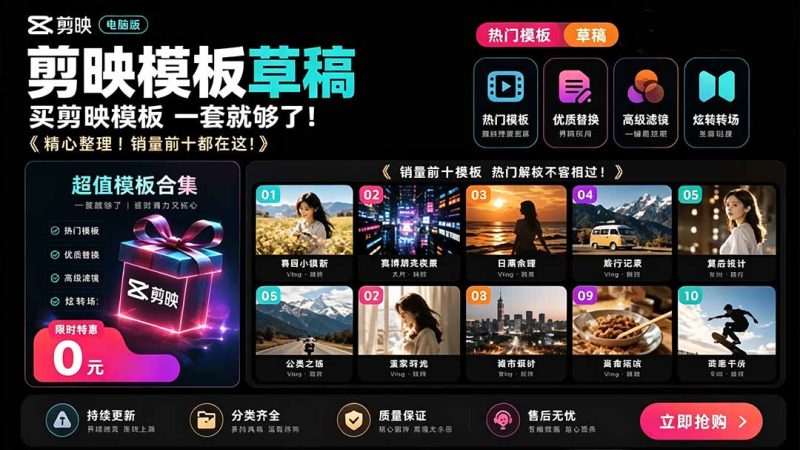 1500+套剪映模板素材,超级超级无敌剪映剪辑模板合集包!附带预览图,全免费,撑爆你的网盘内存 - 技研社-技研社