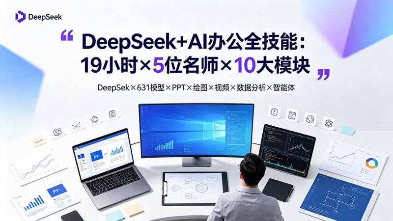 DeepSeek+AI办公全技能:19小时×5位名师×10大模块,DeepSeek×631模型×PPT×绘图×视频×数据分析×智能体 - 技研社-技研社