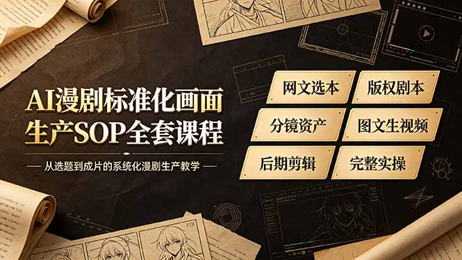 AI漫剧标准化画面生产SOP全套课程-更新，网文选本版权剧本分镜资产全覆盖，图文生视频后期剪辑完整实操教学 - 技研社-技研社