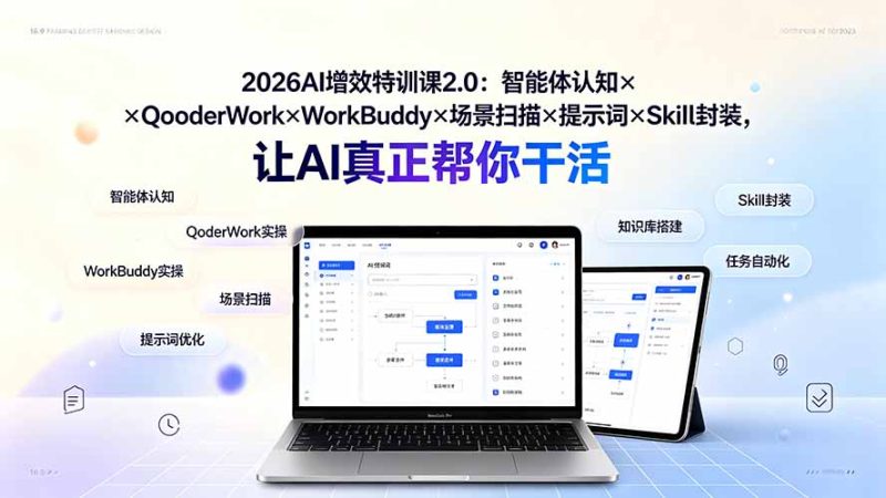 2026AI增效特训课2.0:智能体认知×QoderWork×WorkBuddy×场景扫描×提示词×Skill封装,让AI真正帮你干活 - 技研社-技研社