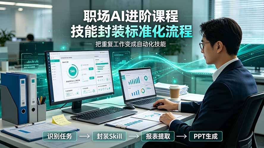 职场AI进阶课程;多类实用Skill工具实操,专属技能封装标准化流程,报表行业报告一键提取核心内容 职场AI进阶课程;多类实用Skill工具实操,专属技能封装标准化流程,报表行业报告一键提取核心内容