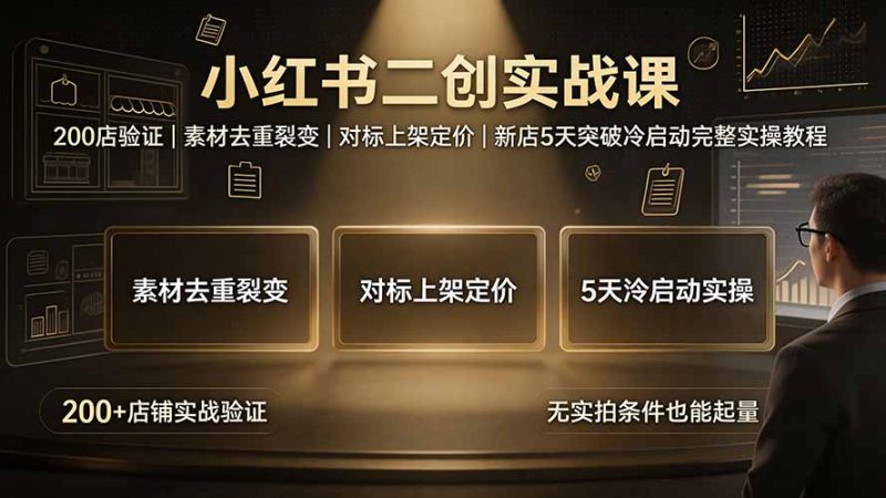 小红书二创实战课:200店验证|素材去重裂变|对标上架定价|新店5天突破冷启动完整实操教程 - 技研社-技研社