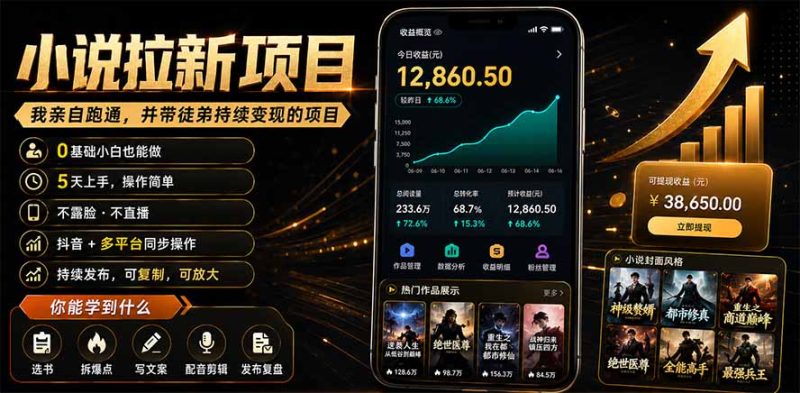 抖音及多平台小说拉新项目:我亲自跑通并持续带徒弟实操|0基础小白5天上手快速变现 - 技研社-技研社